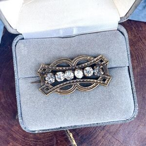 Vintage Brooch Antique Art Deco Style Rhinestone Jewelry Pin Open Work Design